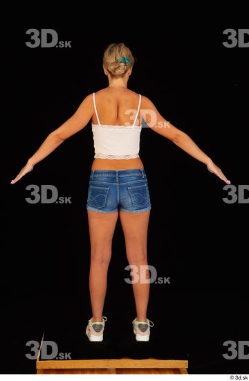 Whole Body Woman White Jeans Shorts Slim Standing Top Studio photo references