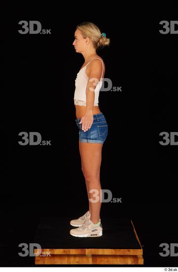 Whole Body Woman White Jeans Shorts Slim Standing Top Studio photo references