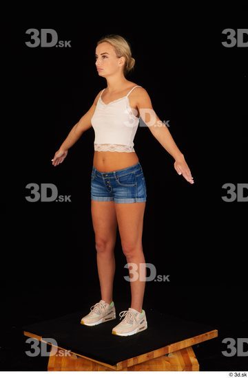 Whole Body Woman White Jeans Shorts Slim Standing Top Studio photo references