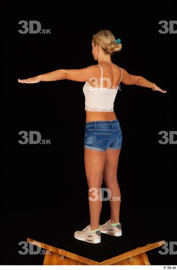 Whole Body Woman White Jeans Shorts Slim Standing Top Studio photo references