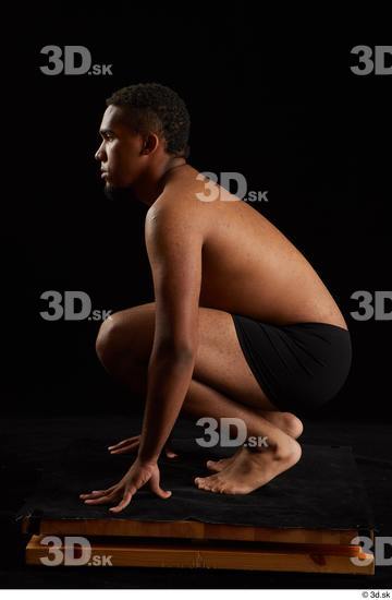 Whole Body Man Black Underwear Average Kneeling Studio photo references