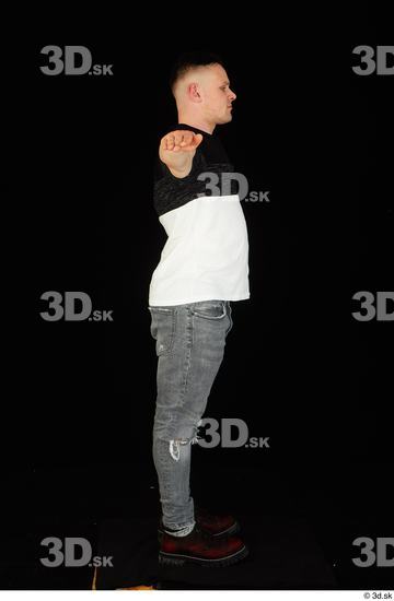 Whole Body Man T poses White Shoes Shirt T shirt Jeans Average Standing Studio photo references