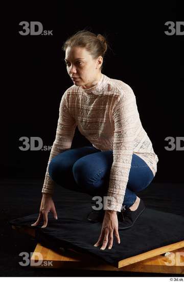 Whole Body Woman White Average Kneeling Studio photo references