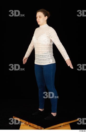 Arm Whole Body Woman Shirt Jeans Average Standing Studio photo references