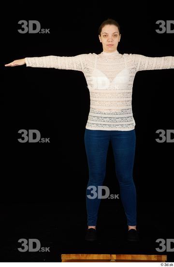 Whole Body Woman Shirt Jeans Average Standing Studio photo references