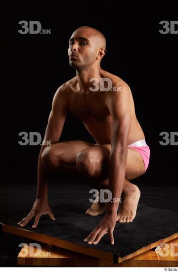Whole Body Man Black Slim Kneeling Studio photo references