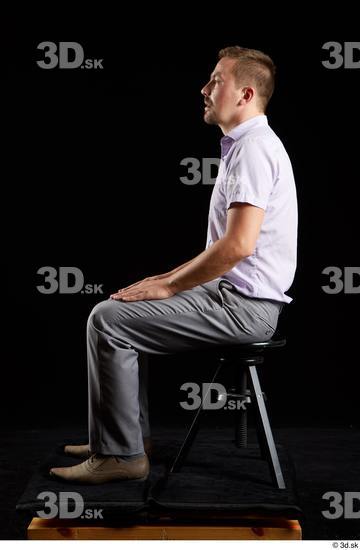 Whole Body Man White Shoes Shirt Trousers Average Sitting Studio photo references