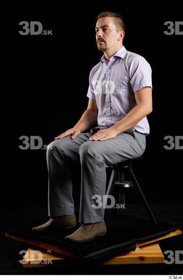 Whole Body Man White Shoes Shirt Trousers Average Sitting Studio photo references