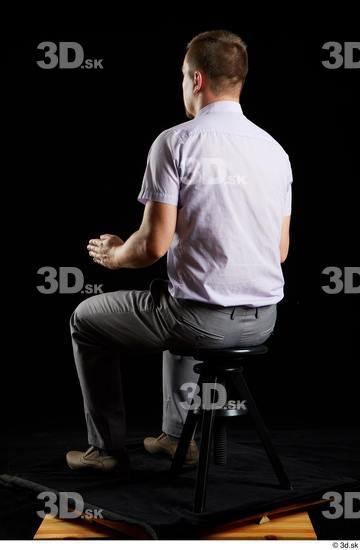 Whole Body Man White Shoes Shirt Trousers Average Sitting Studio photo references