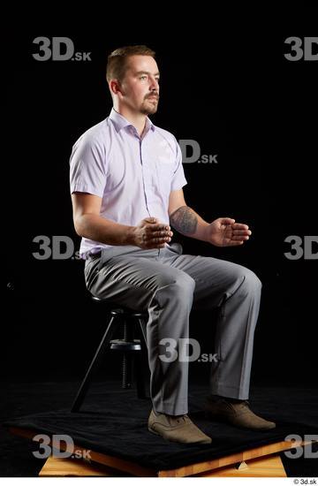 Whole Body Man White Shoes Shirt Trousers Average Sitting Studio photo references