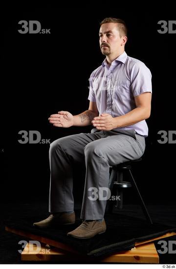 Whole Body Man White Shoes Shirt Trousers Average Sitting Studio photo references