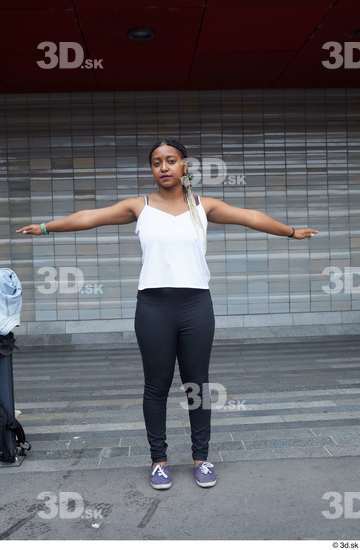 Whole Body Woman T poses Black Casual Chubby Standing Street photo references