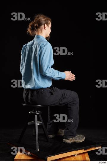 Whole Body Man White Shoes Shirt Trousers Slim Sitting Studio photo references