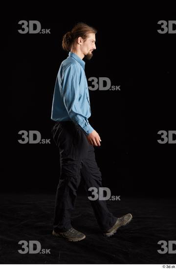 Whole Body Man White Shoes Shirt Trousers Slim Walking Studio photo references