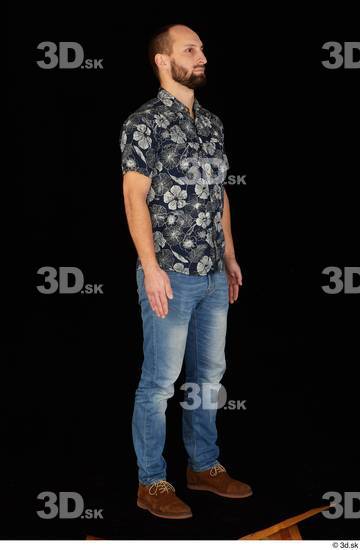 Whole Body Man White Casual Shoes Shirt Jeans Slim Standing Studio photo references