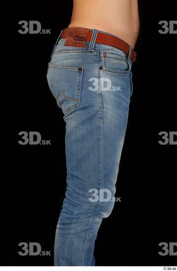 Thigh Hips Man White Casual Jeans Belt Slim Studio photo references