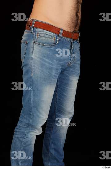 Thigh Hips Man White Casual Jeans Belt Slim Studio photo references