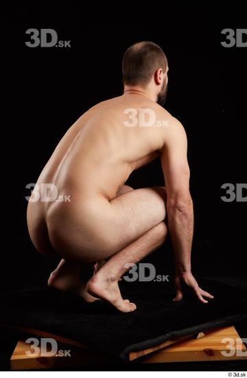 Whole Body Man White Nude Slim Kneeling Bearded Studio photo references
