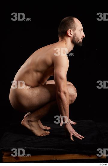Whole Body Man White Nude Slim Kneeling Bearded Studio photo references