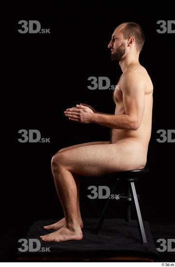 Whole Body Man White Nude Slim Sitting Bearded Studio photo references