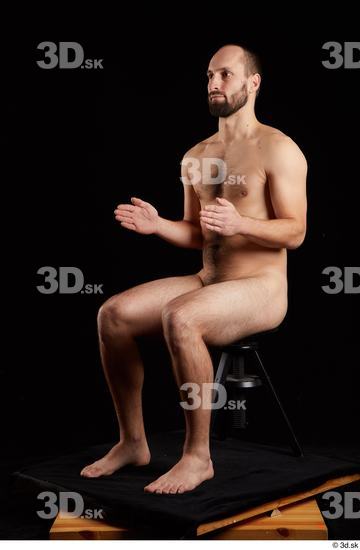 Whole Body Man White Nude Slim Sitting Bearded Studio photo references