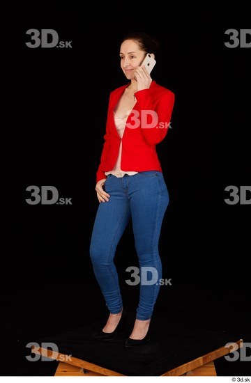 Whole Body Woman White Casual Jeans Jacket Average Standing Top Studio photo references