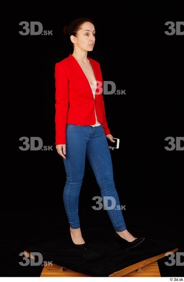 Whole Body Woman White Casual Jeans Jacket Average Walking Top Studio photo references