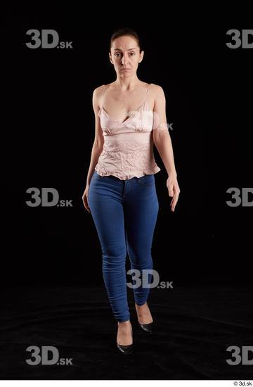 Whole Body Woman White Jeans Average Walking Top Studio photo references