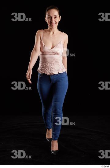 Whole Body Woman White Jeans Average Walking Top Studio photo references