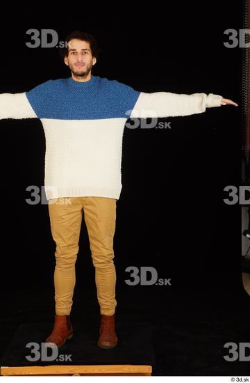 Whole Body Man Shoes Sweater Trousers Slim Standing Studio photo references