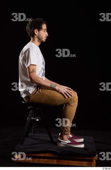 Whole Body Man White Shirt Trousers Slim Sitting Studio photo references
