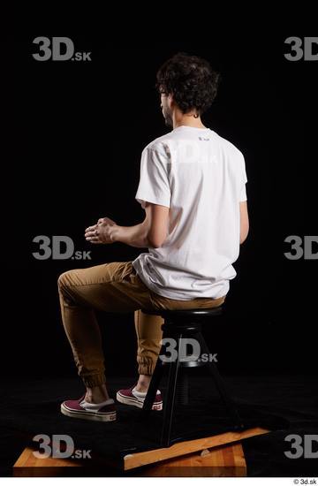 Whole Body Man White Shirt Trousers Slim Sitting Studio photo references