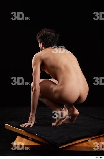 Whole Body Man White Nude Slim Kneeling Studio photo references