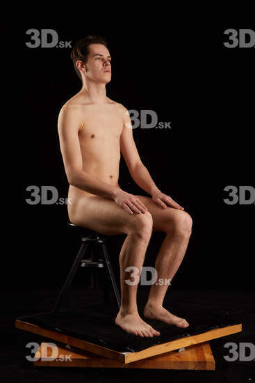 Whole Body Man White Nude Slim Sitting Studio photo references