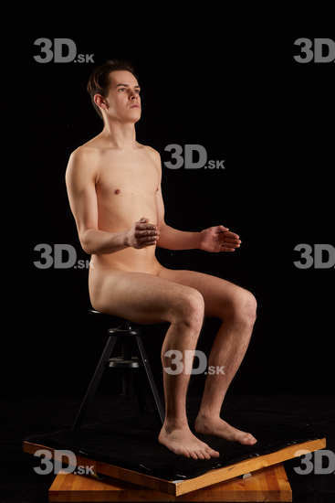 Whole Body Man White Nude Slim Sitting Studio photo references