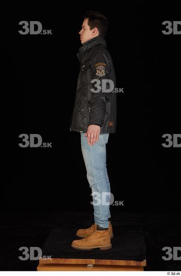 Whole Body Man White Shirt T shirt Jeans Jacket Slim Standing Studio photo references