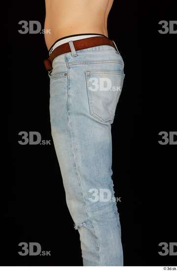Thigh Man White Jeans Belt Slim Studio photo references