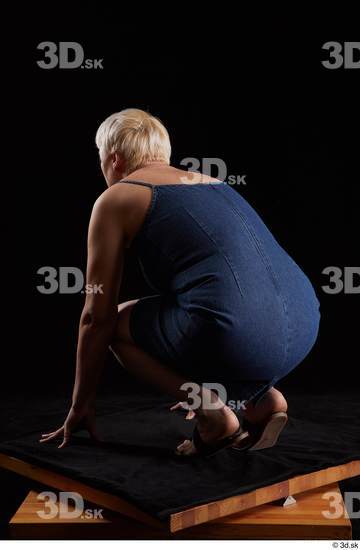 Whole Body Woman White Shoes Jeans Dress Chubby Kneeling Studio photo references