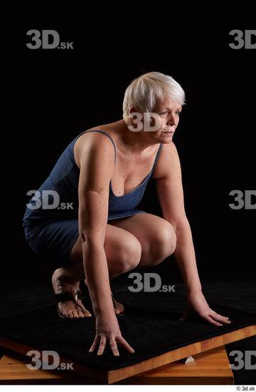 Whole Body Woman White Shoes Jeans Dress Chubby Kneeling Studio photo references