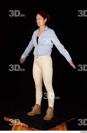 Whole Body Woman White Casual Shirt Jeans Slim Pregnant Standing Studio photo references