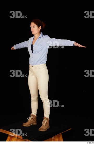 Whole Body Woman White Casual Shirt Jeans Slim Pregnant Standing Studio photo references