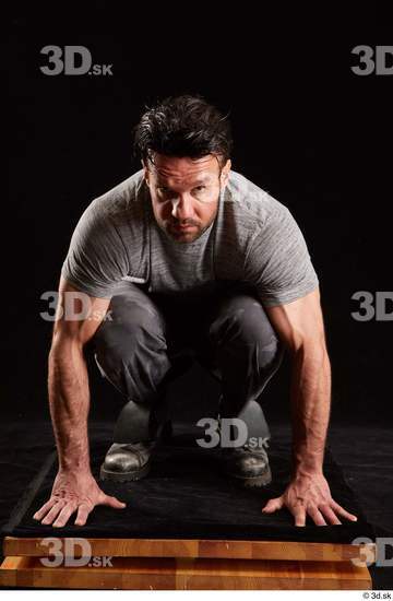 Whole Body Man White Shoes Shirt Trousers Muscular Kneeling Studio photo references