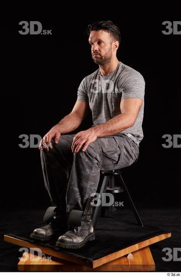 Whole Body Man White Shoes Shirt Trousers Muscular Sitting Studio photo references