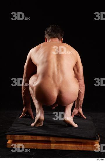 Whole Body Man White Nude Muscular Kneeling Studio photo references