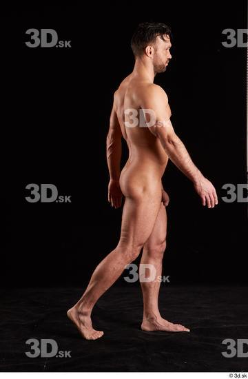Whole Body Man White Nude Muscular Walking Studio photo references