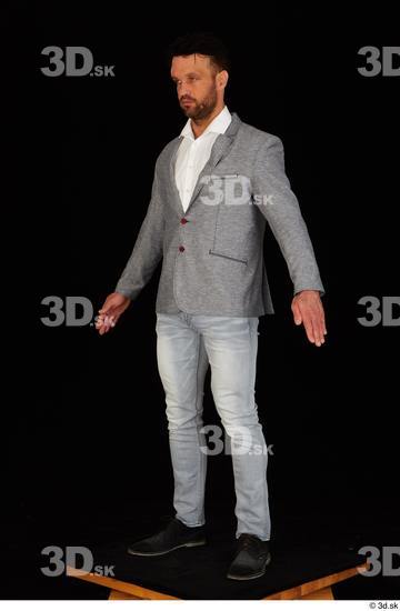 Whole Body Man White Shoes Shirt Jeans Jacket Muscular Standing Studio photo references