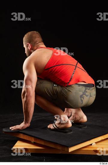 Whole Body Man White Shorts Muscular Kneeling Top Studio photo references