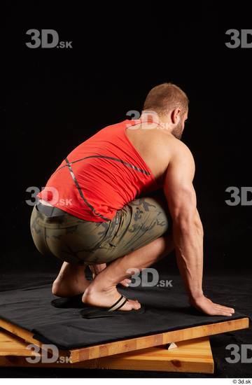 Whole Body Man White Shorts Muscular Kneeling Top Studio photo references