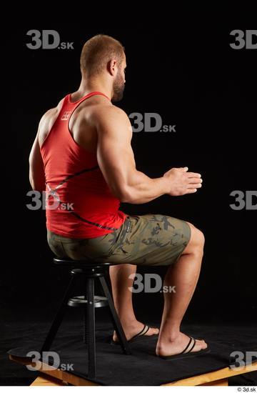 Whole Body Man White Shorts Muscular Sitting Top Studio photo references