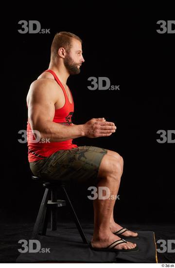 Whole Body Man White Shorts Muscular Sitting Top Studio photo references